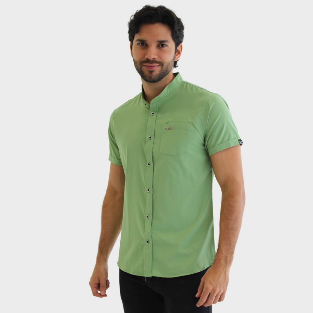 CAMISA SEDA FRIA HOJA SECA VERDE CLARO