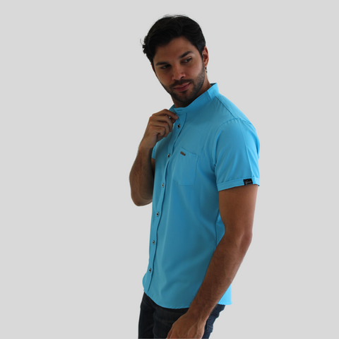 CAMISA SEDA FRIA AZUL AGUA MARINA