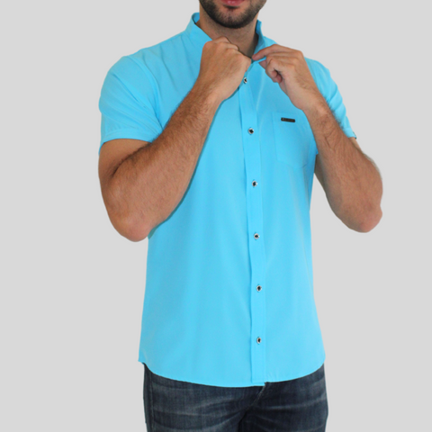 CAMISA SEDA FRIA AZUL AGUA MARINA