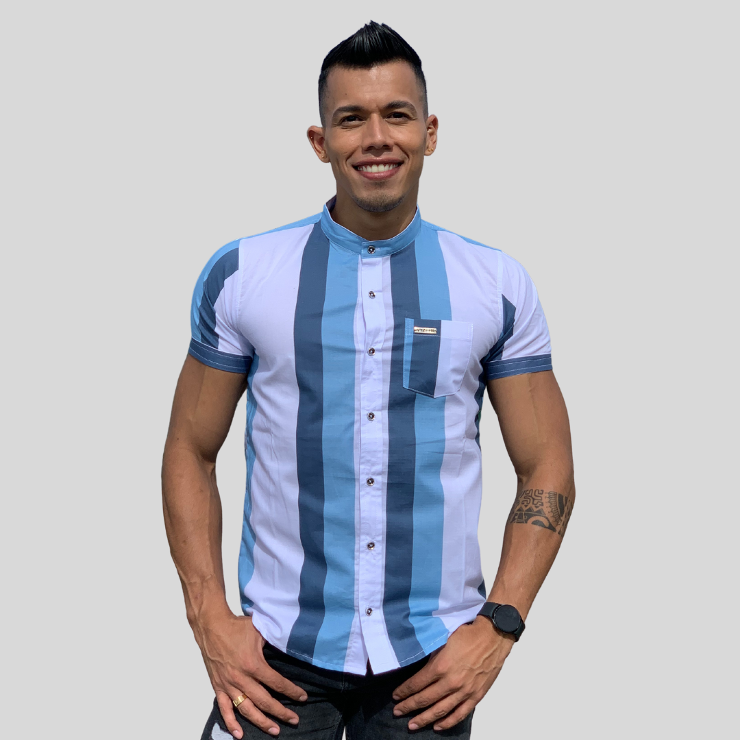 CAMISA MANGA CORTA RALLAS AZUL