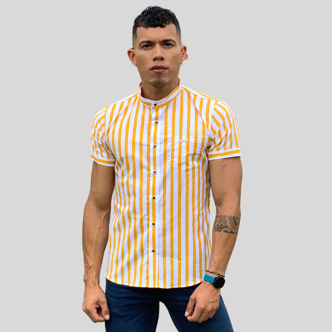 CAMISA MANGA CORTA RALLAS MOSTAZA