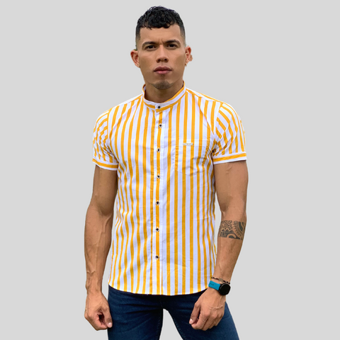 CAMISA MANGA CORTA RALLAS MOSTAZA