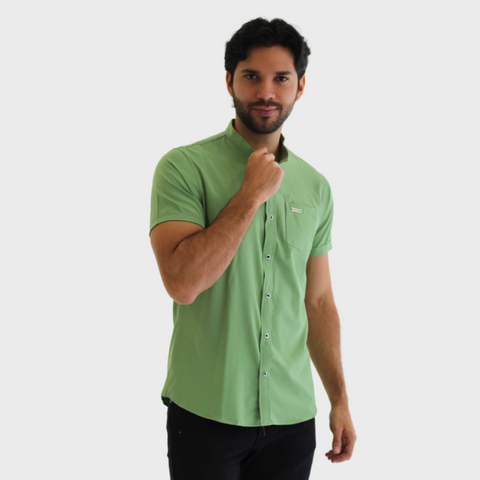 CAMISA SEDA FRIA HOJA SECA VERDE CLARO