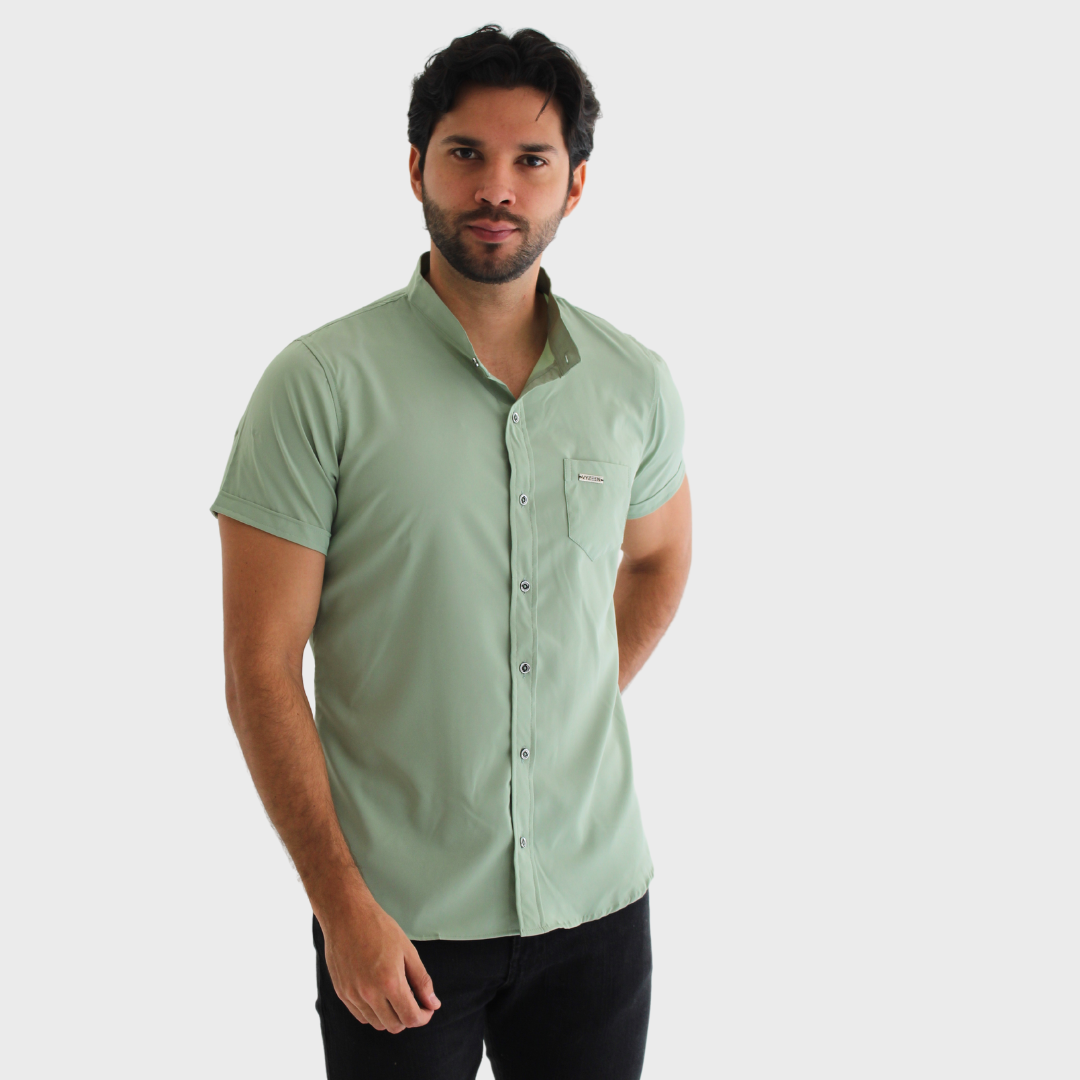 CAMISA SEDA FRIA VERDE HOJA SECA