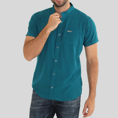 CAMISA SEDA FRIA VERDE PETROLEO