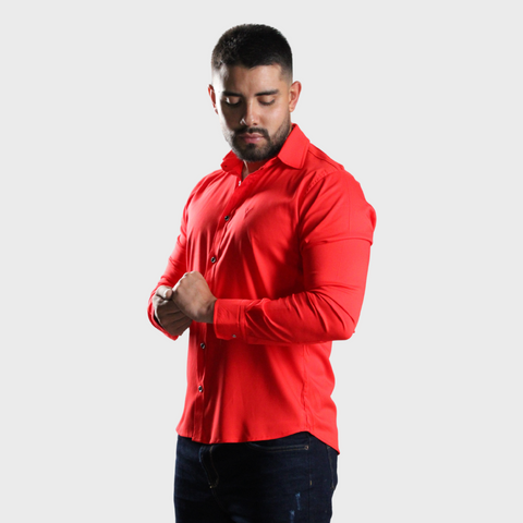 CAMISA MANGA LARGA NEGRO ROJO