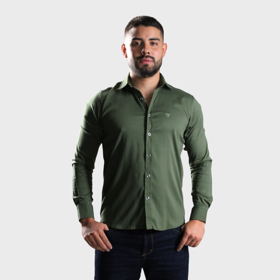 CAMISA MANGA LARGA VERDE MILITAR
